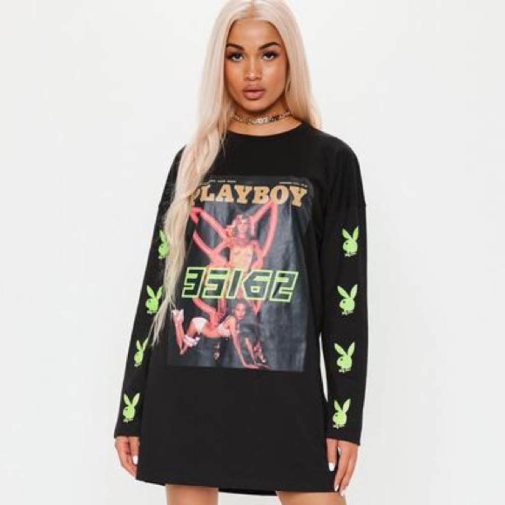 Playboy X Misguided Black Magazine Oversized T-Shirt